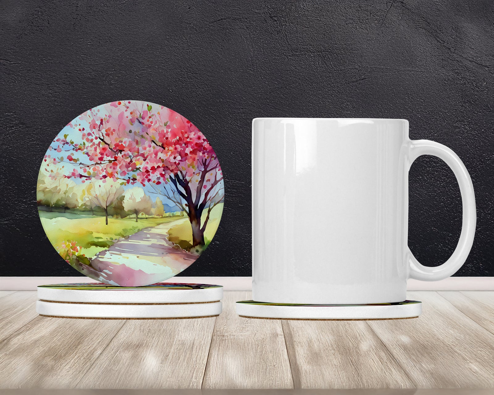 Caroline's Treasures Michigan Apple Blossoms in Watercolor Large Sandstone Coasters Pack of 4