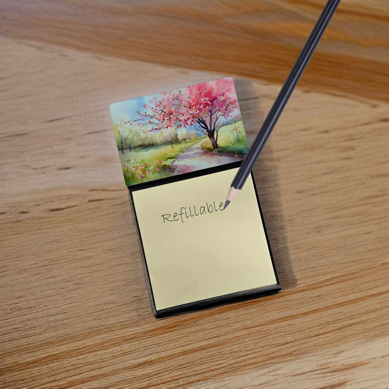 Caroline's Treasures Michigan Apple Blossoms in Watercolor Sticky Note Holder- Refiilable Desk Accessory Note Pad