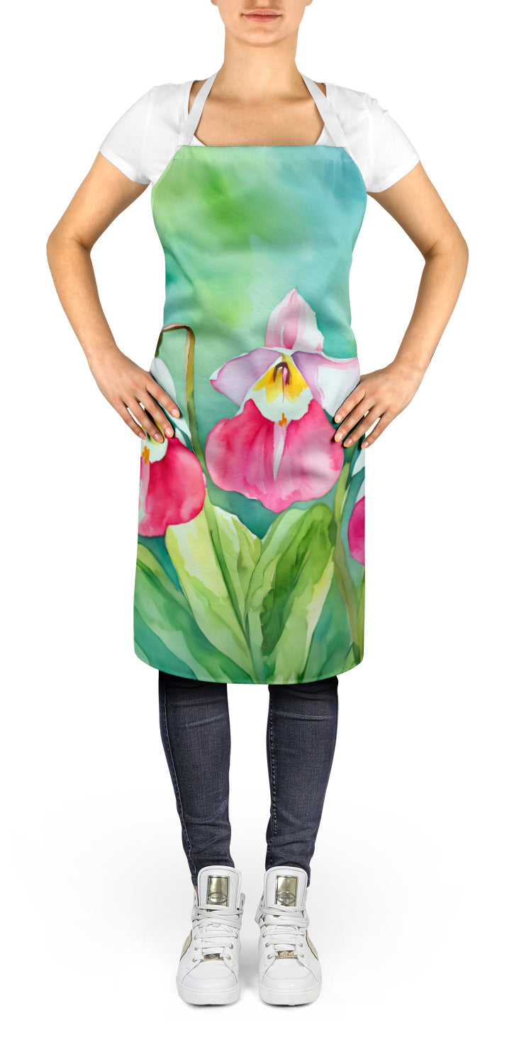 Minnesota Pink and White Lady�s Slippers in Watercolor Apron