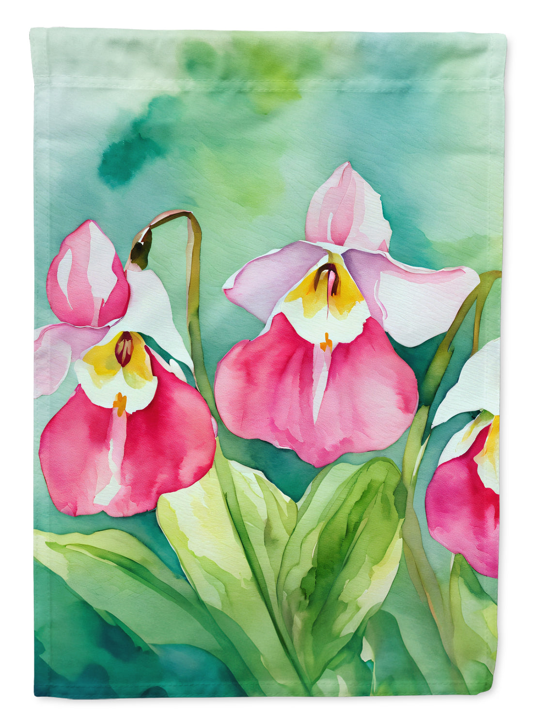 Buy this Minnesota Pink and White Lady�s Slippers in Watercolor Garden Flag