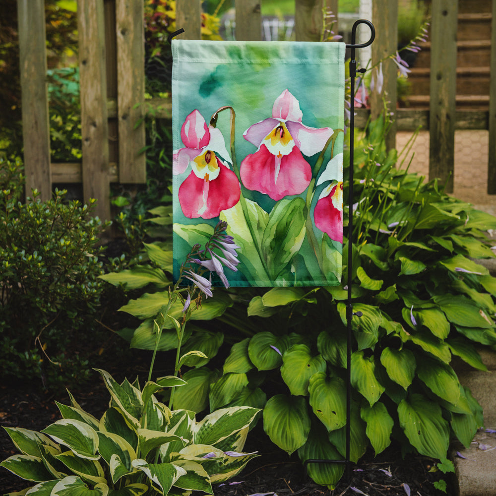 Caroline's Treasures Minnesota Pink and White Lady's Slippers in Watercolor Garden Flag – Outdoor Decorative Yard Flag