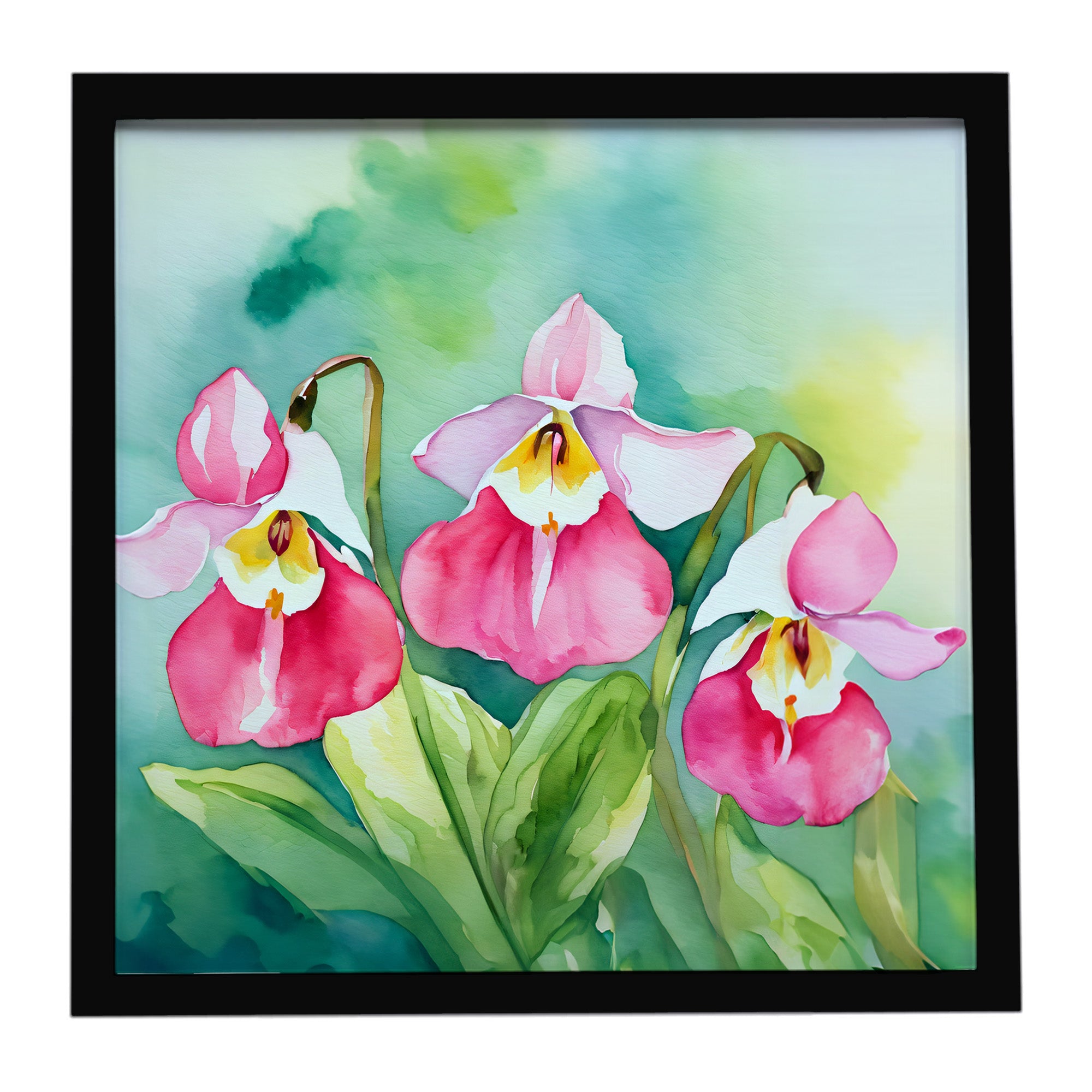 Caroline's Treasures Minnesota Pink and White Lady’s Slippers in Watercolor Framed Metal Print