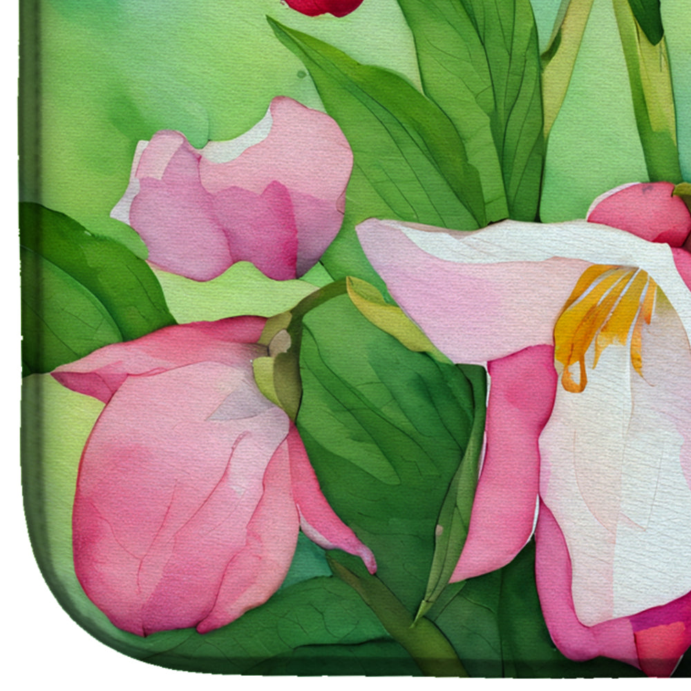 Caroline's Treasures Minnesota Pink and White Lady s Slippers in Watercolor Dish Drying Mat