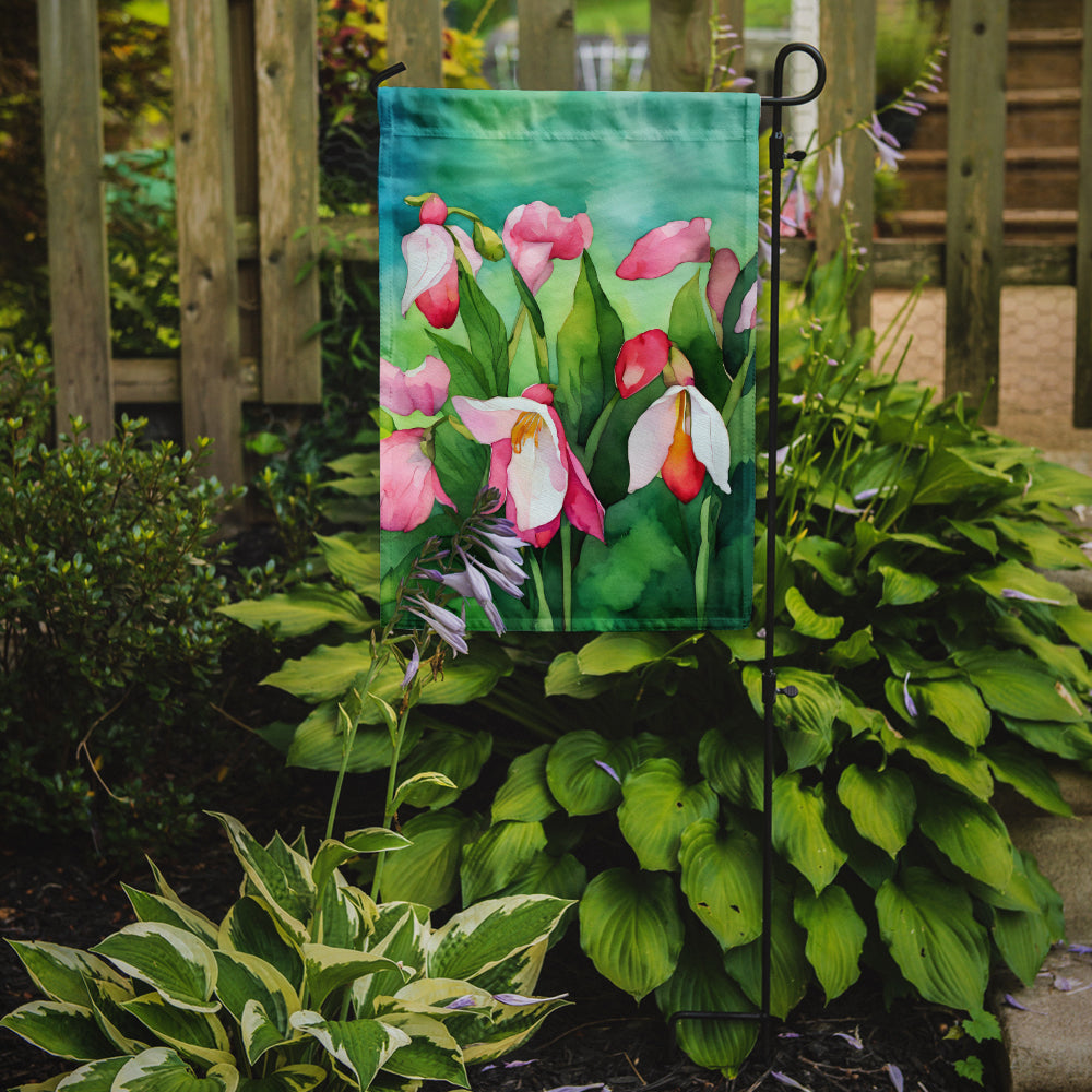 Caroline's Treasures Minnesota Pink and White Lady's Slippers in Watercolor Garden Flag – Outdoor Decorative Yard Flag