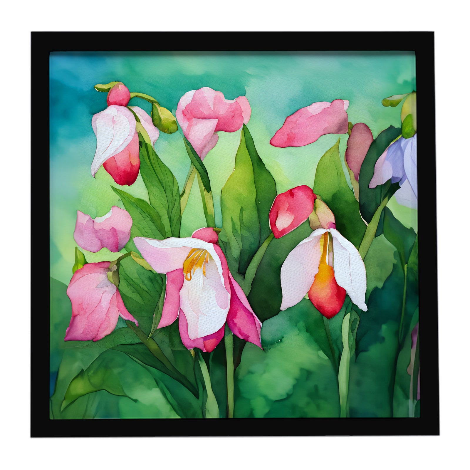 Caroline's Treasures Minnesota Pink and White Lady’s Slippers in Watercolor Framed Metal Print