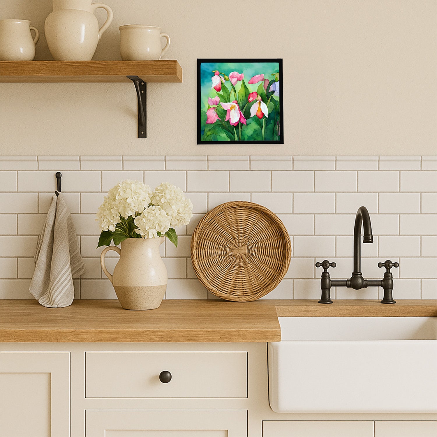 Caroline's Treasures Minnesota Pink and White Lady’s Slippers in Watercolor Framed Metal Print