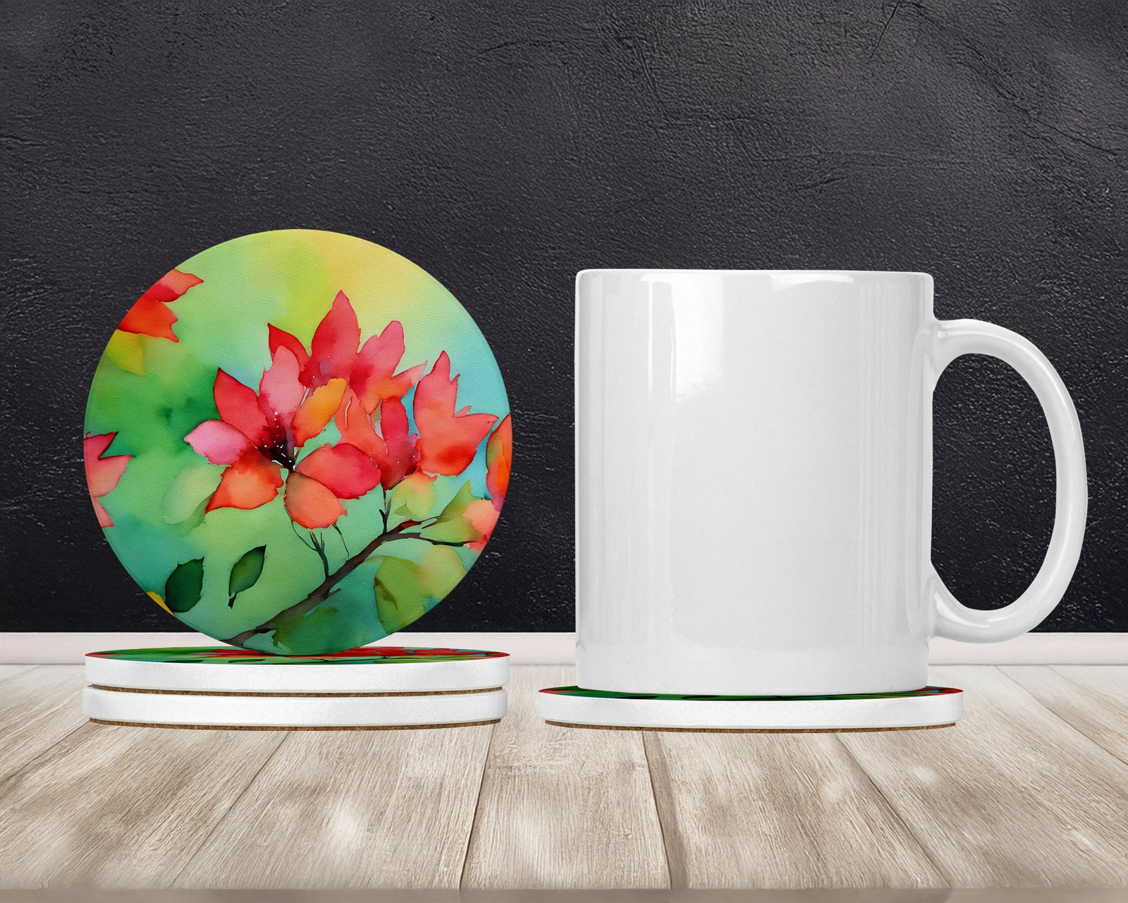 Caroline's Treasures Missouri Hawthorns in Watercolor Large Sandstone Coasters Pack of 4