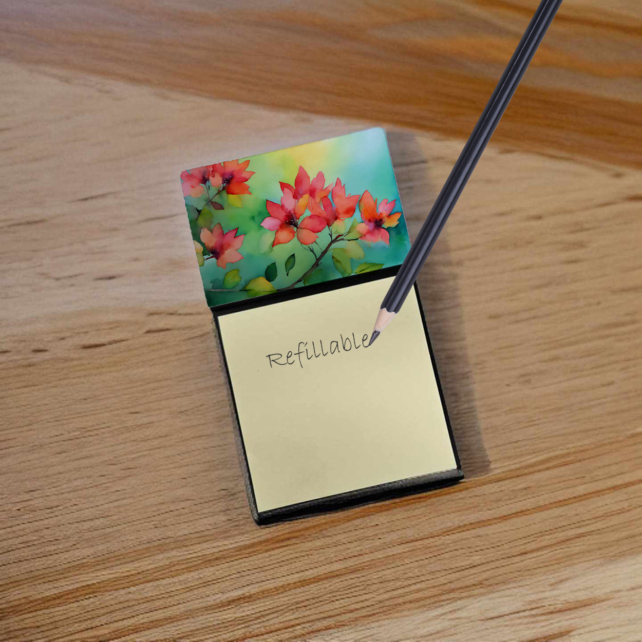 Caroline's Treasures Missouri Hawthorns in Watercolor Sticky Note Holder- Refiilable Desk Accessory Note Pad