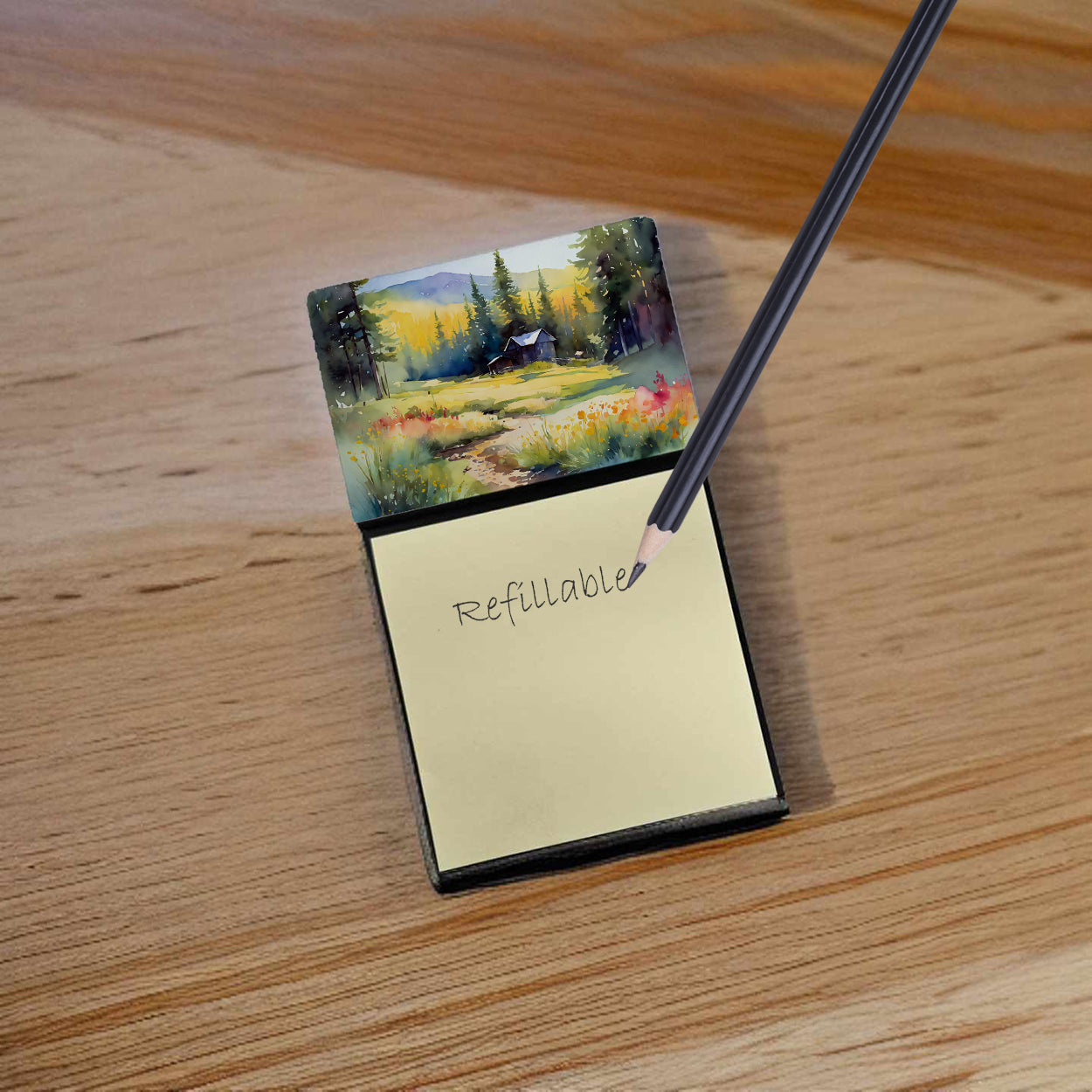 Caroline's Treasures Montana Bitterroot in Watercolor Sticky Note Holder- Refiilable Desk Accessory Note Pad