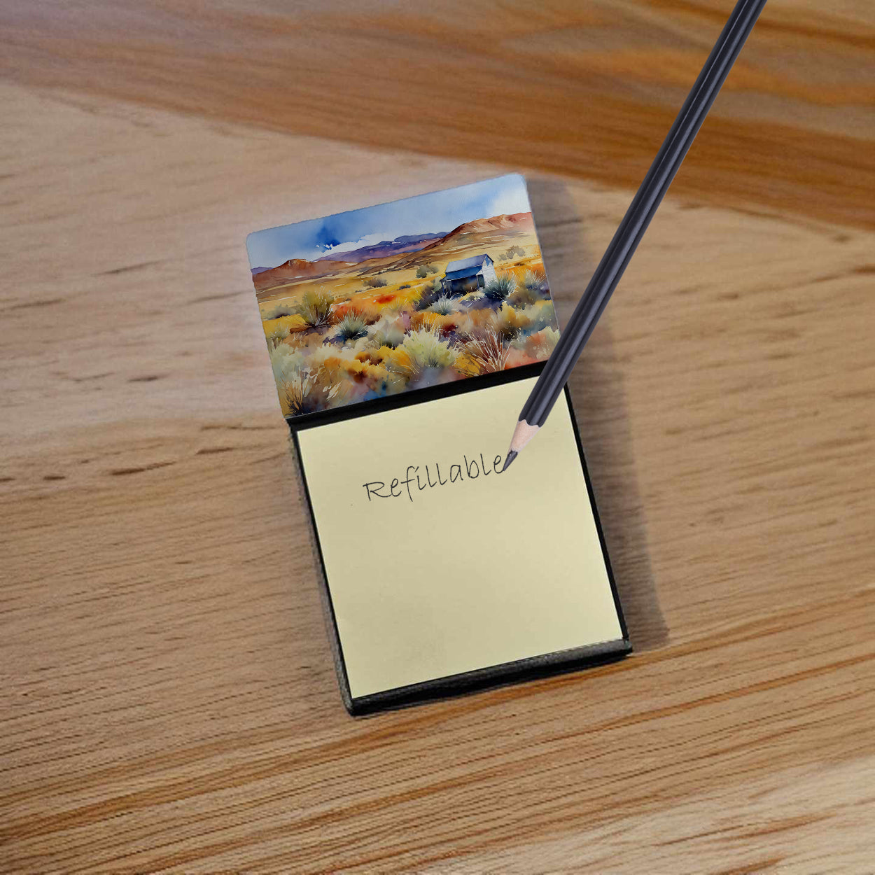 Caroline's Treasures Nevada Sagebrush in Watercolor Sticky Note Holder- Refiilable Desk Accessory Note Pad