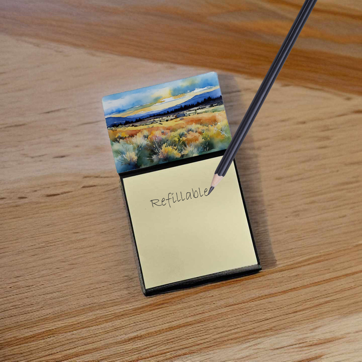 Caroline's Treasures Nevada Sagebrush in Watercolor Sticky Note Holder- Refiilable Desk Accessory Note Pad