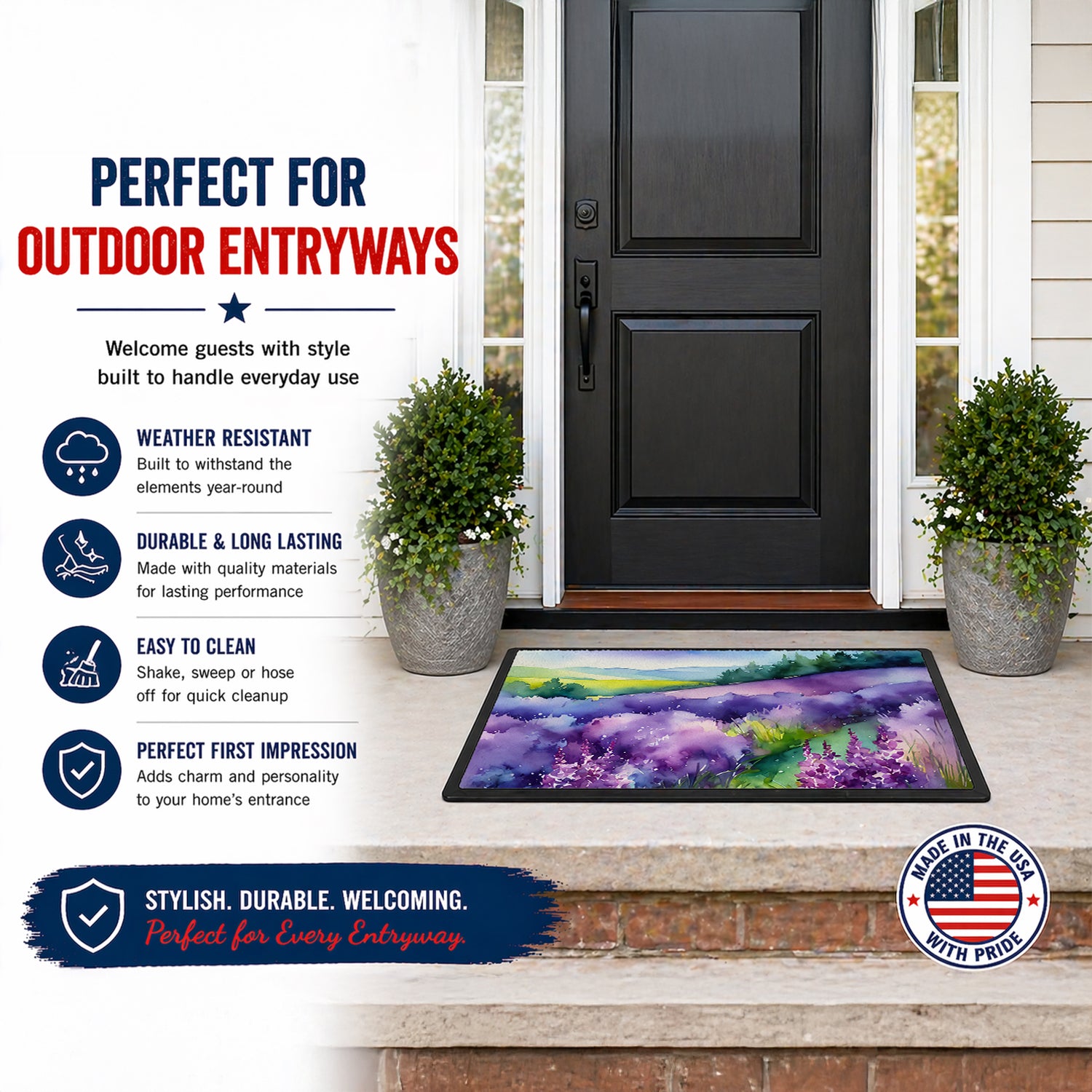 Caroline's Treasures New Hampshire Purple Lilac in Watercolor Doormat Front Door Mat Indoor Outdoor Rugs for Entryway, Non Slip Washable Low Pile, 18H X 27W