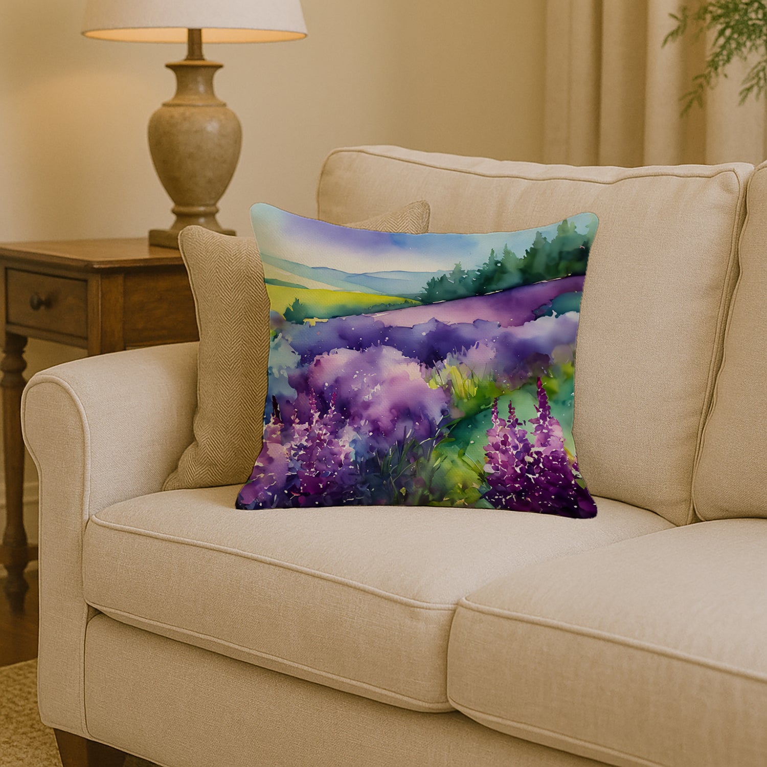 Caroline's Treasures New Hampshire Purple Lilac in Watercolor Throw Pillow