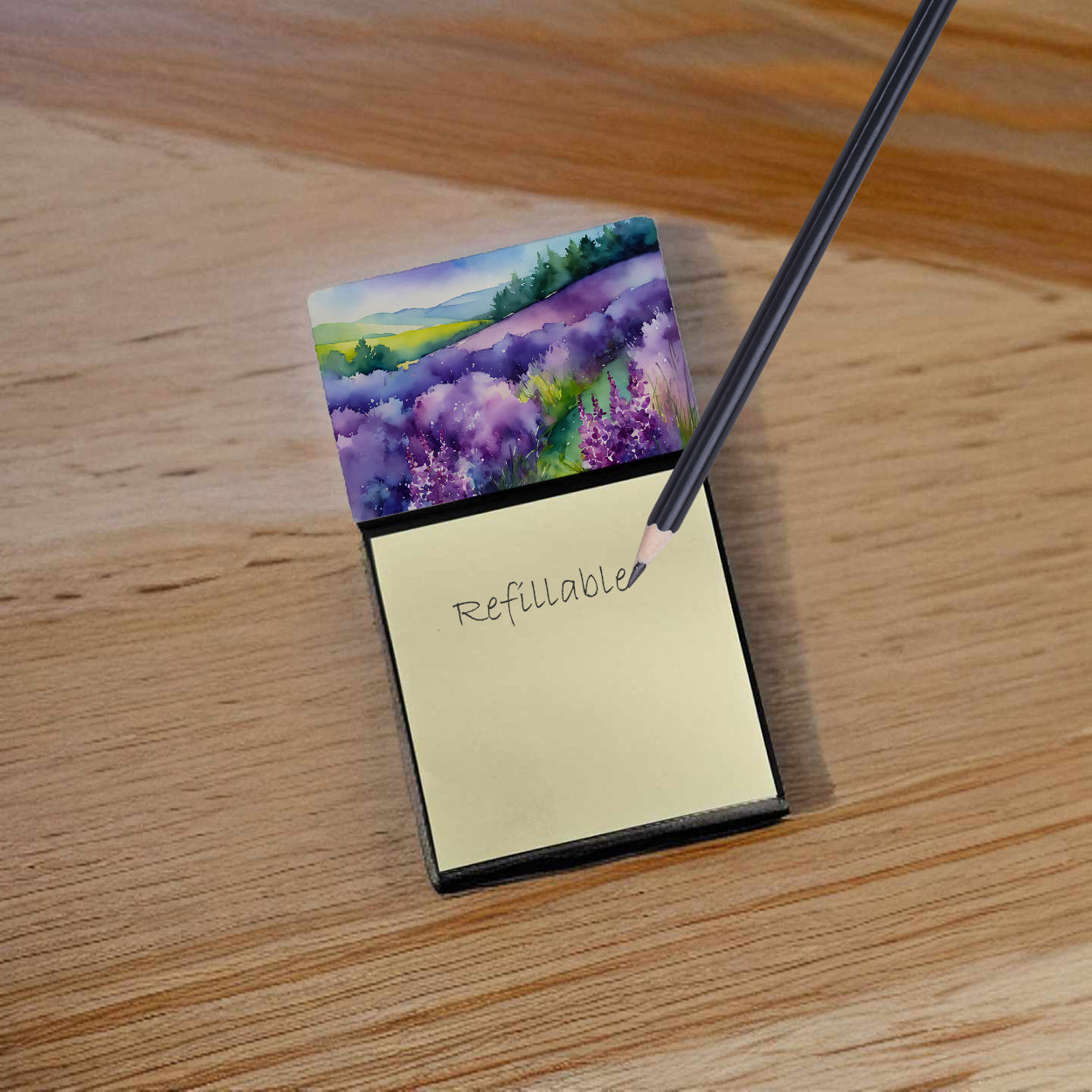 Caroline's Treasures New Hampshire Purple Lilac in Watercolor Sticky Note Holder- Refiilable Desk Accessory Note Pad