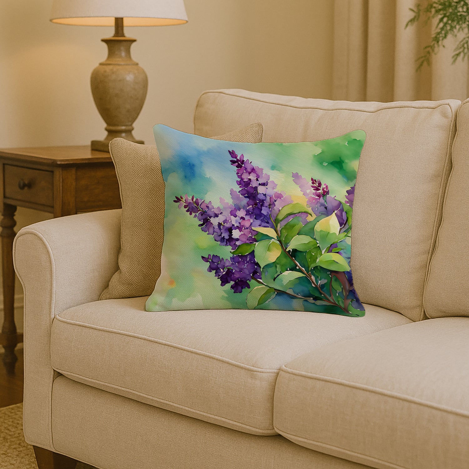 Caroline's Treasures New Hampshire Purple Lilac in Watercolor Throw Pillow