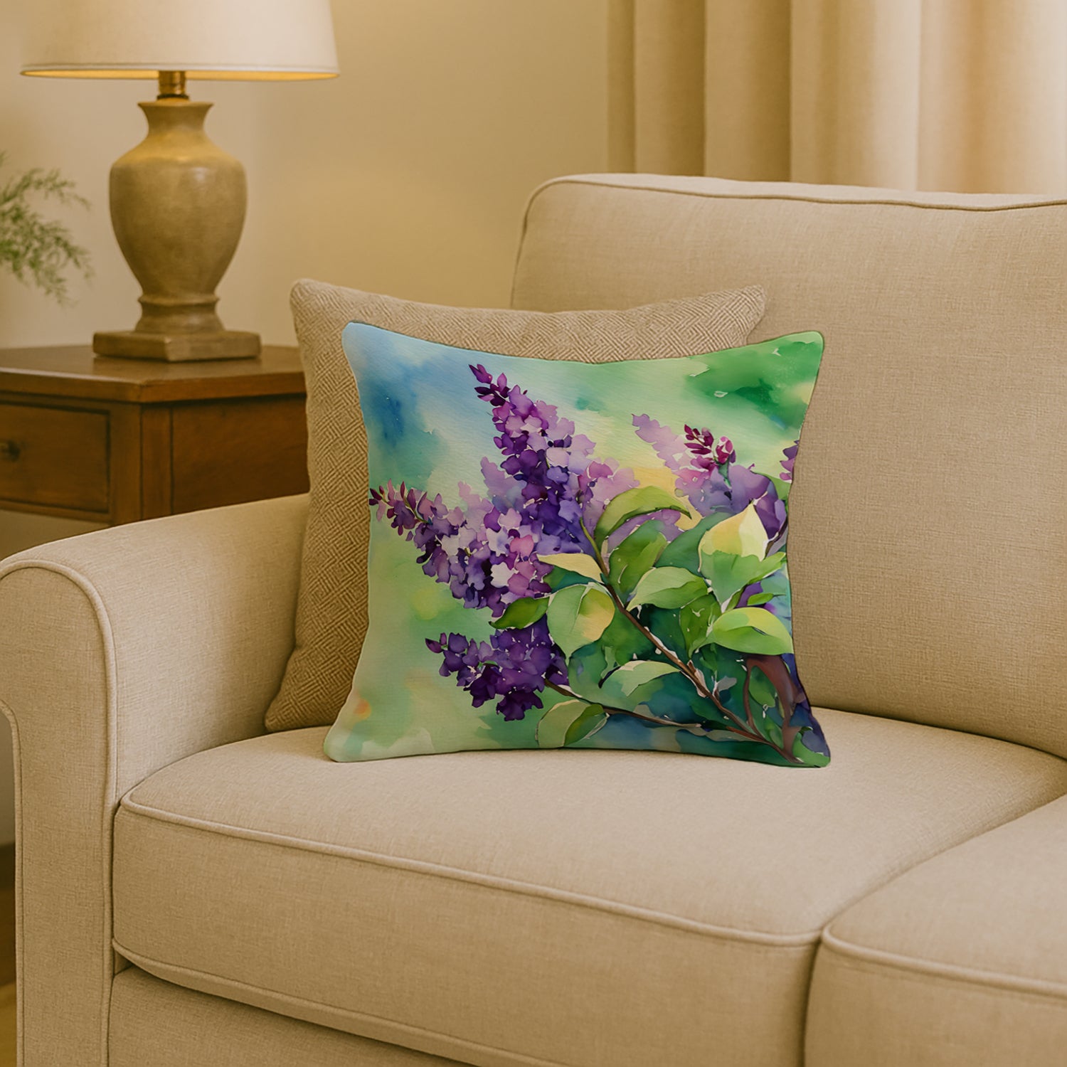 Caroline's Treasures New Hampshire Purple Lilac in Watercolor Throw Pillow