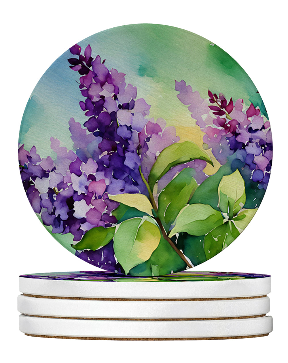 Caroline's Treasures New Hampshire Purple Lilac in Watercolor Large Sandstone Coasters Pack of 4