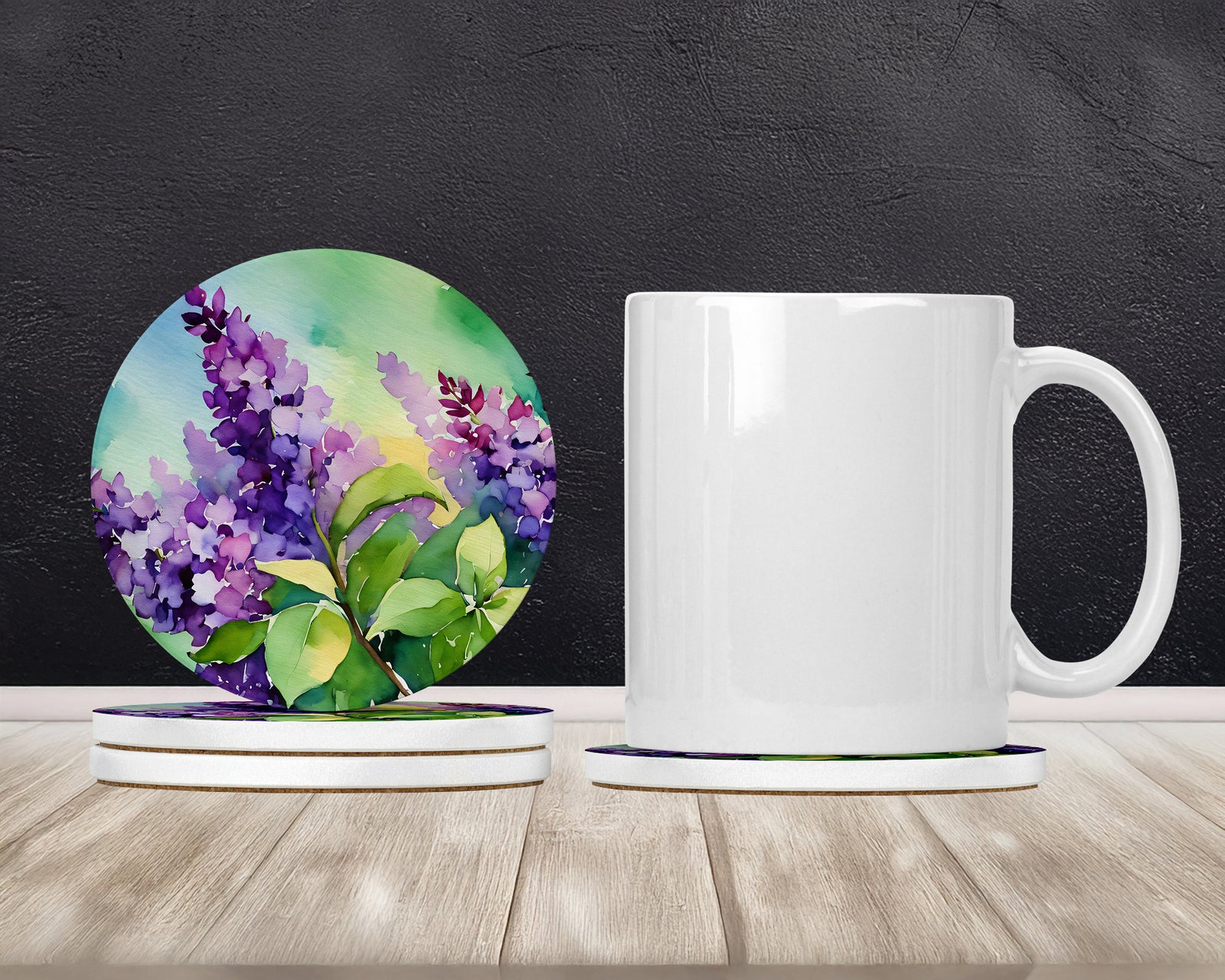 Caroline's Treasures New Hampshire Purple Lilac in Watercolor Large Sandstone Coasters Pack of 4