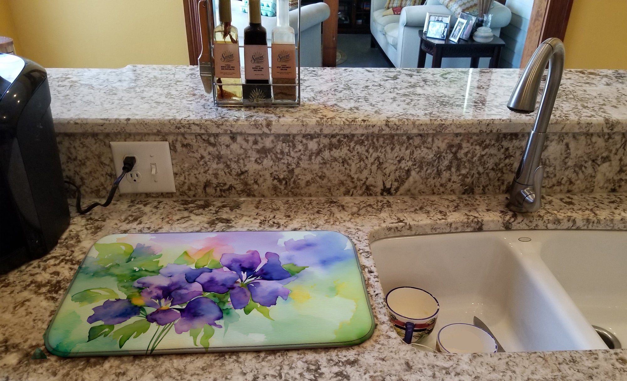 Caroline's Treasures New Jersey Violet in Watercolor Dish Drying Mat