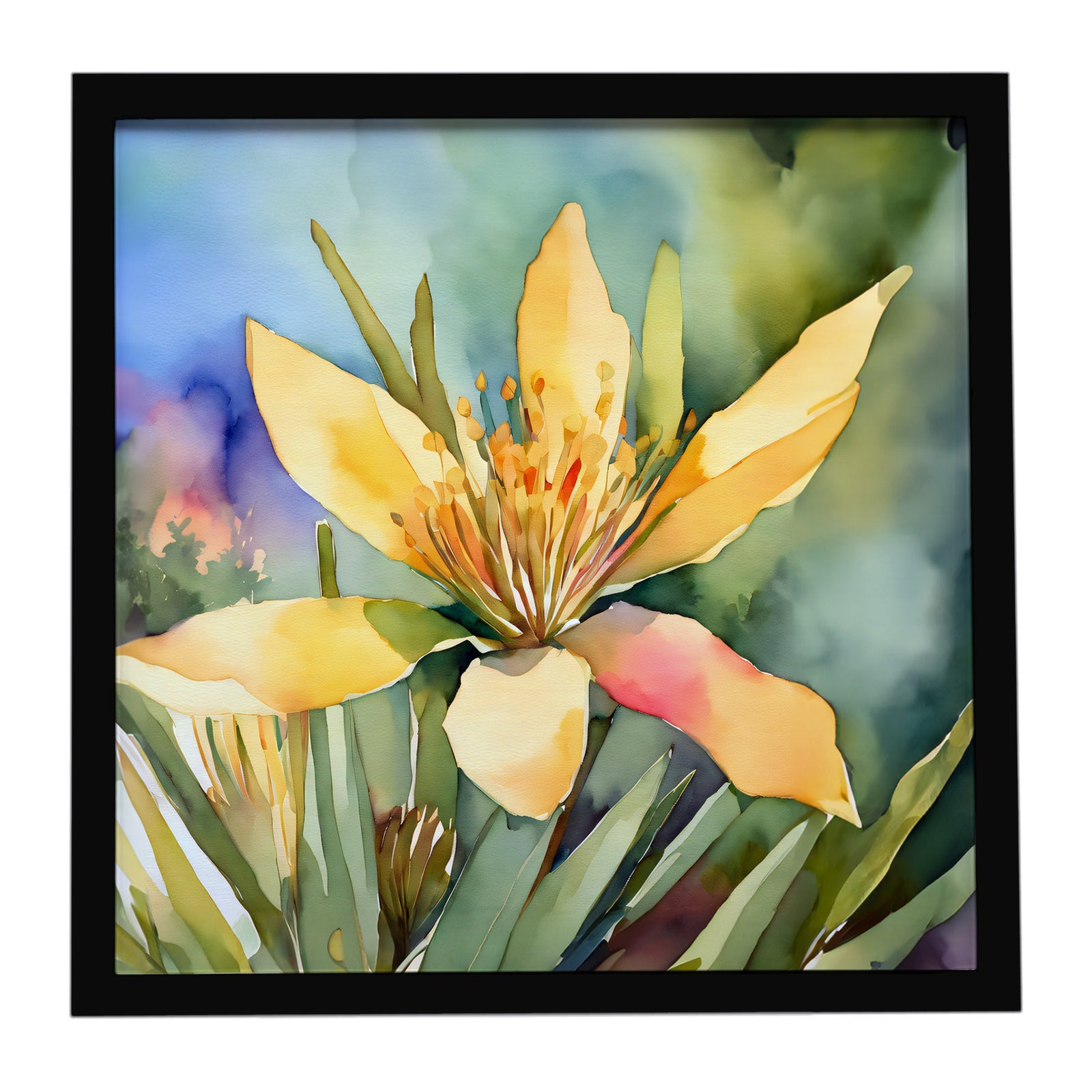 Caroline's Treasures New Mexico Yucca Flower in Watercolor Framed Metal Print
