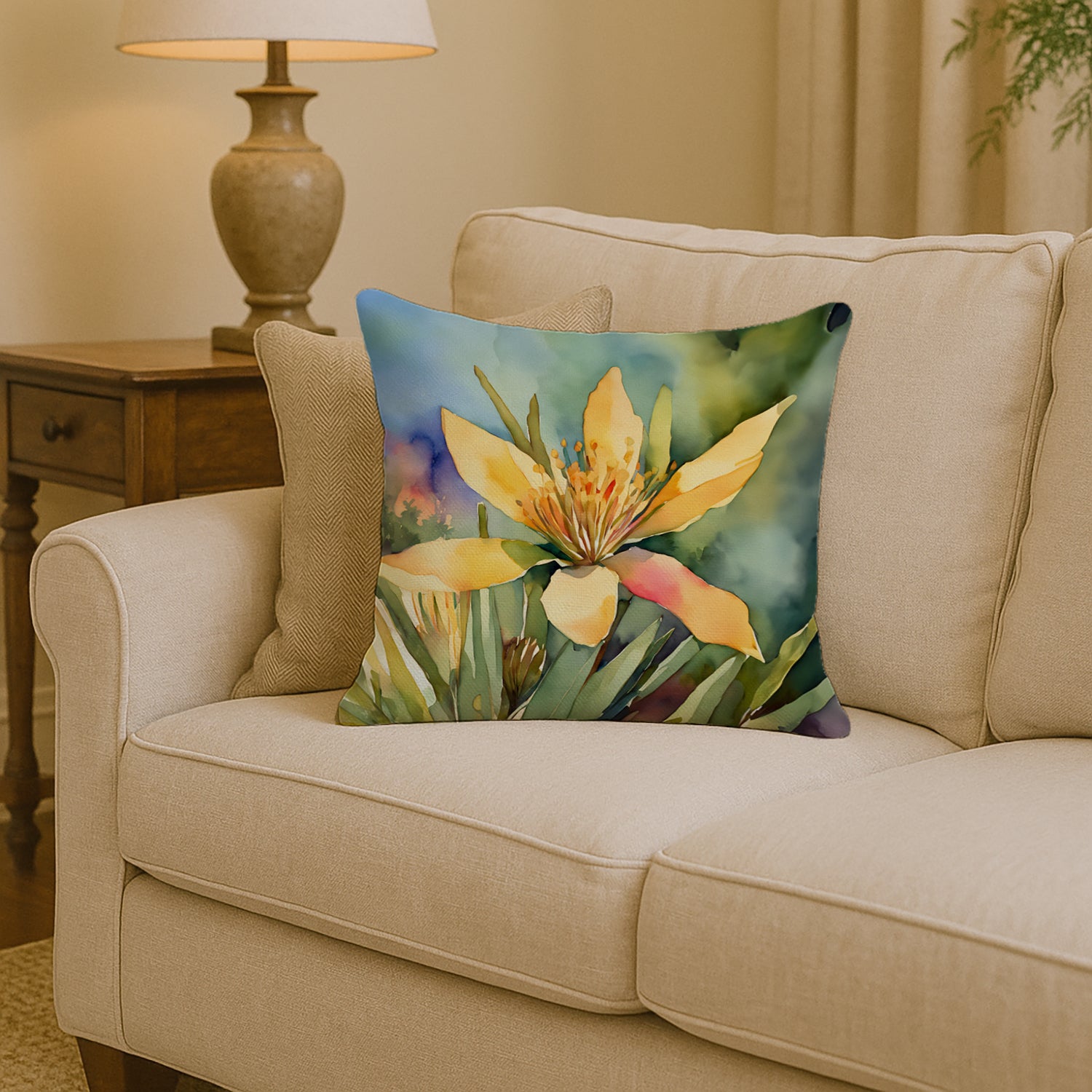 Caroline's Treasures New Mexico Yucca Flower in Watercolor Throw Pillow