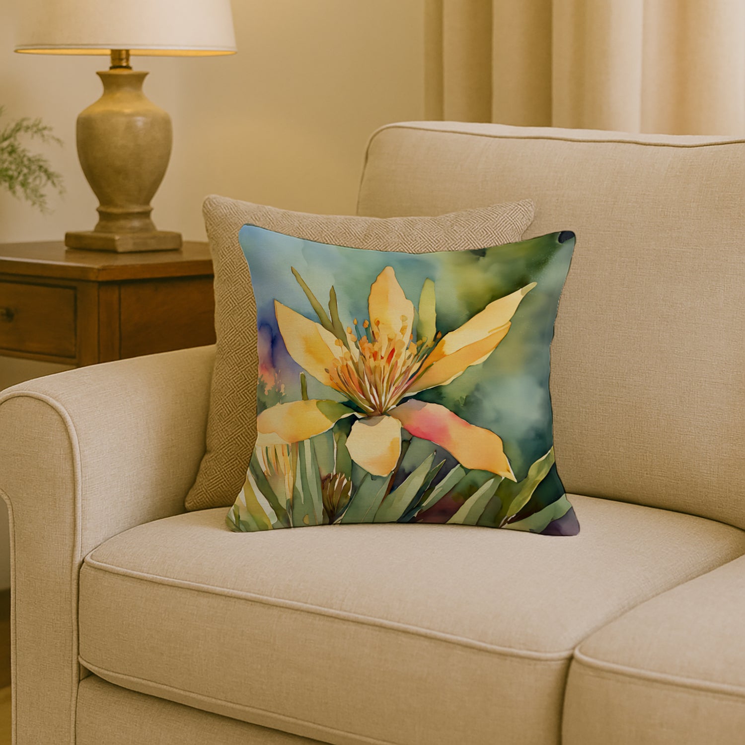 Caroline's Treasures New Mexico Yucca Flower in Watercolor Throw Pillow