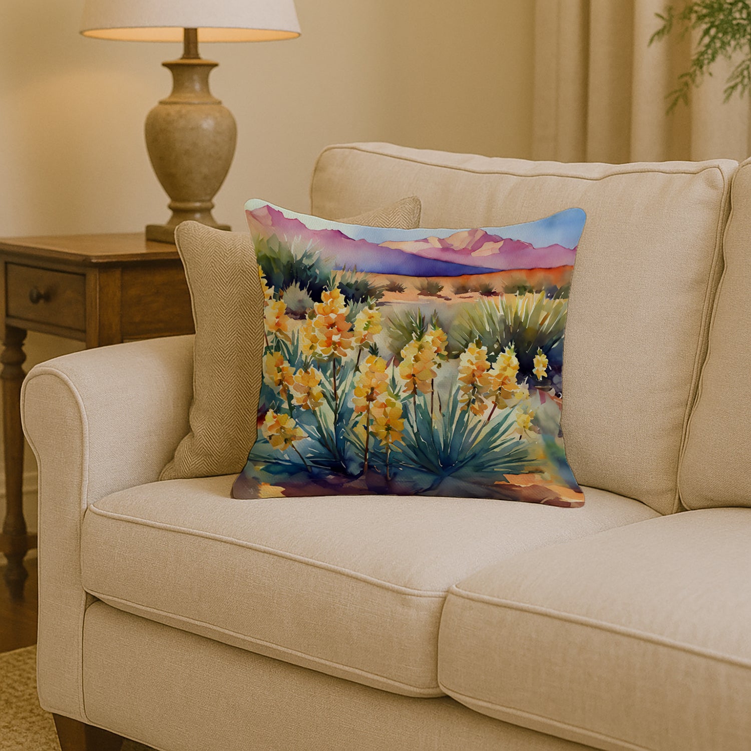 Caroline's Treasures New Mexico Yucca Flower in Watercolor Throw Pillow