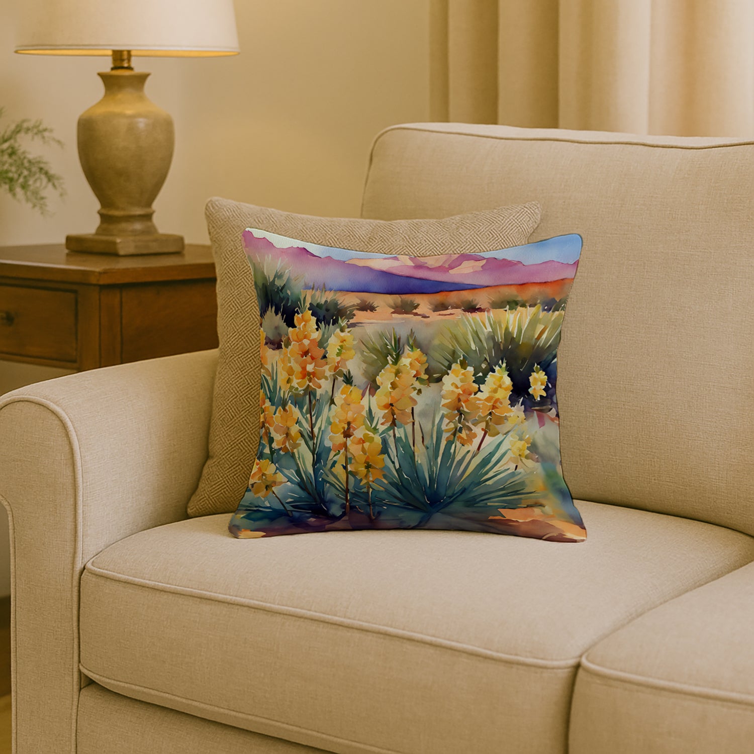 Caroline's Treasures New Mexico Yucca Flower in Watercolor Throw Pillow