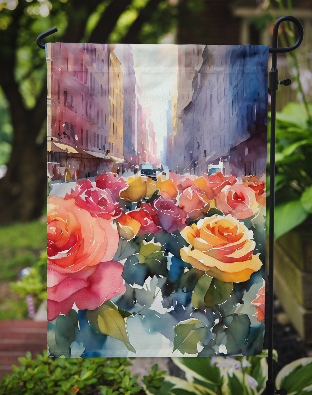 New York Roses in Watercolor Garden Flag