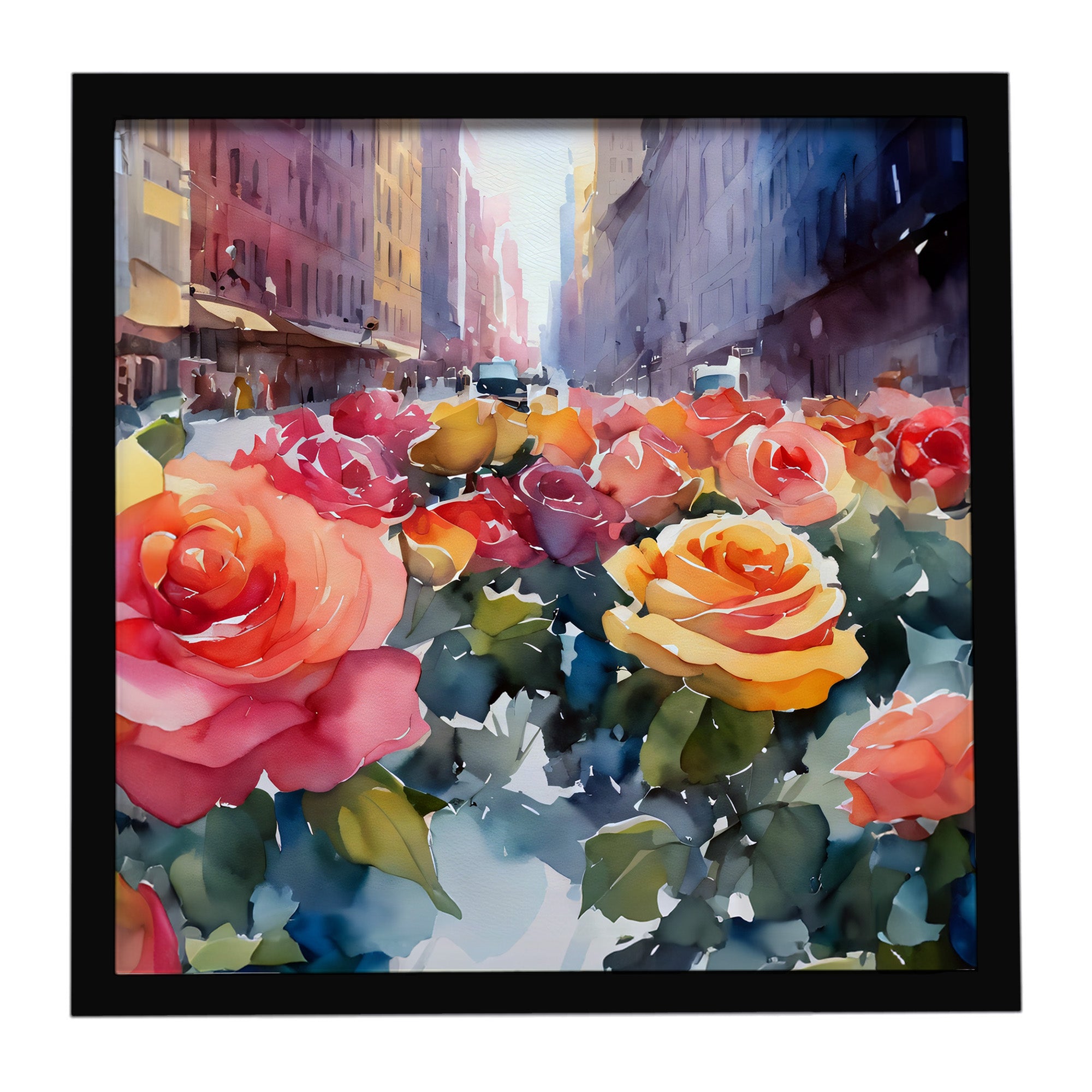 Caroline's Treasures New York Roses in Watercolor Framed Metal Print