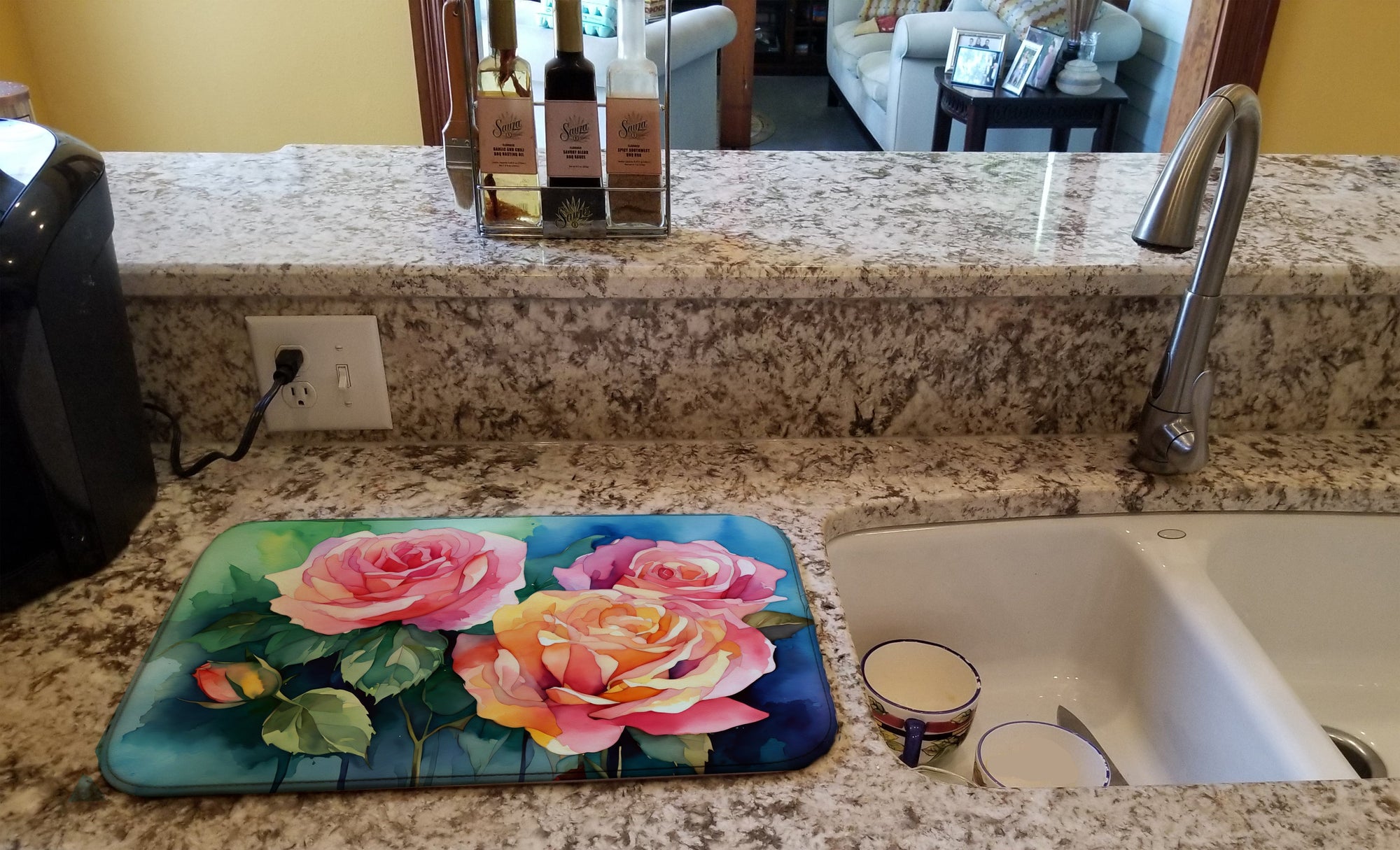 Caroline's Treasures New York Roses in Watercolor Dish Drying Mat