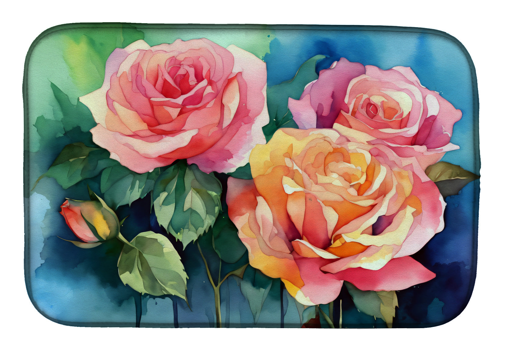 Caroline's Treasures New York Roses in Watercolor Dish Drying Mat