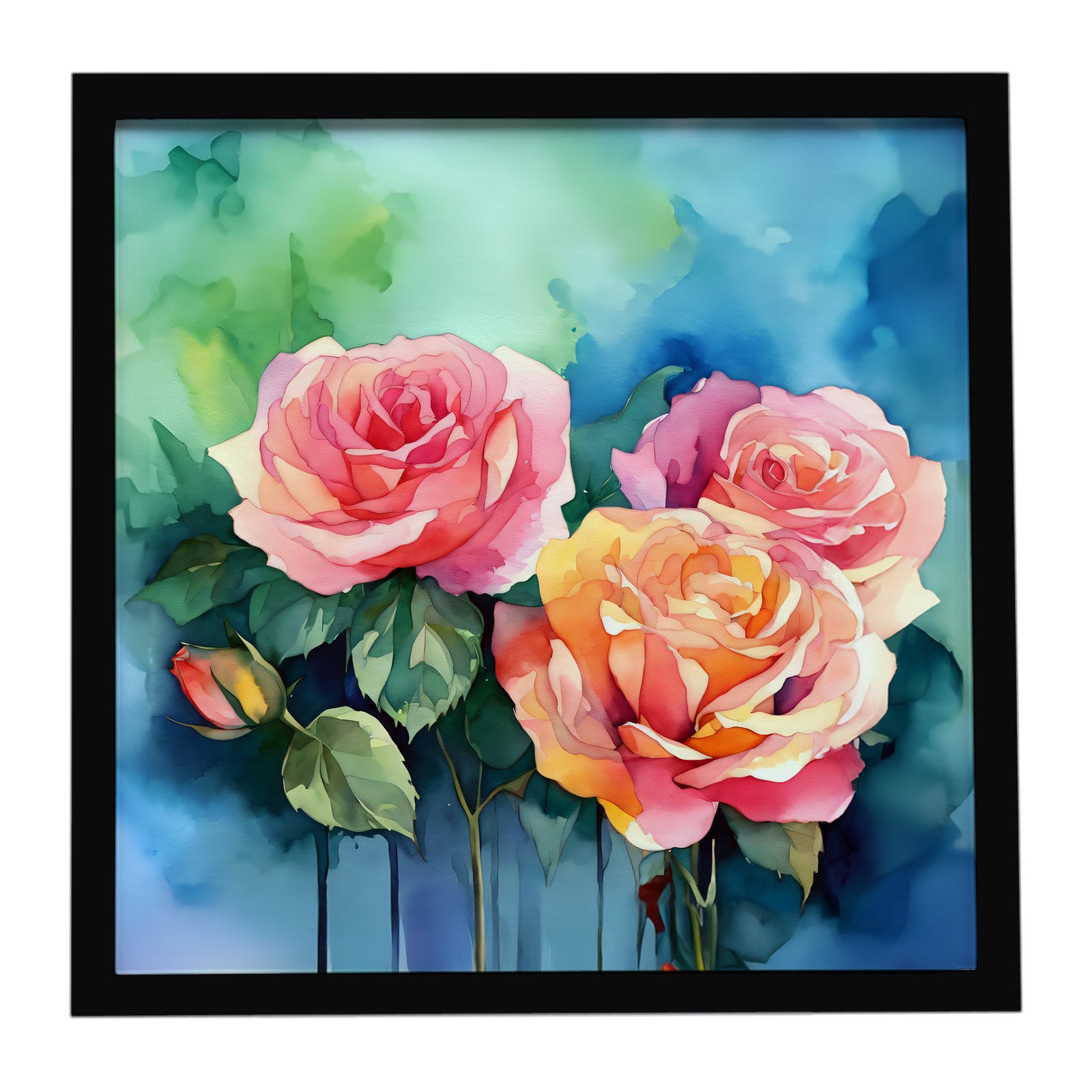 Caroline's Treasures New York Roses in Watercolor Framed Metal Print
