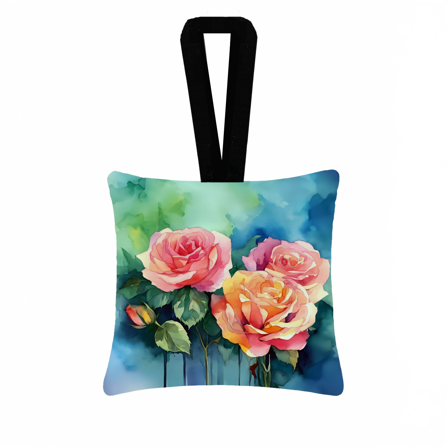 Caroline's Treasures New York Roses in Watercolor Hanging Square Fabric Ornament 3.5 × 3.5