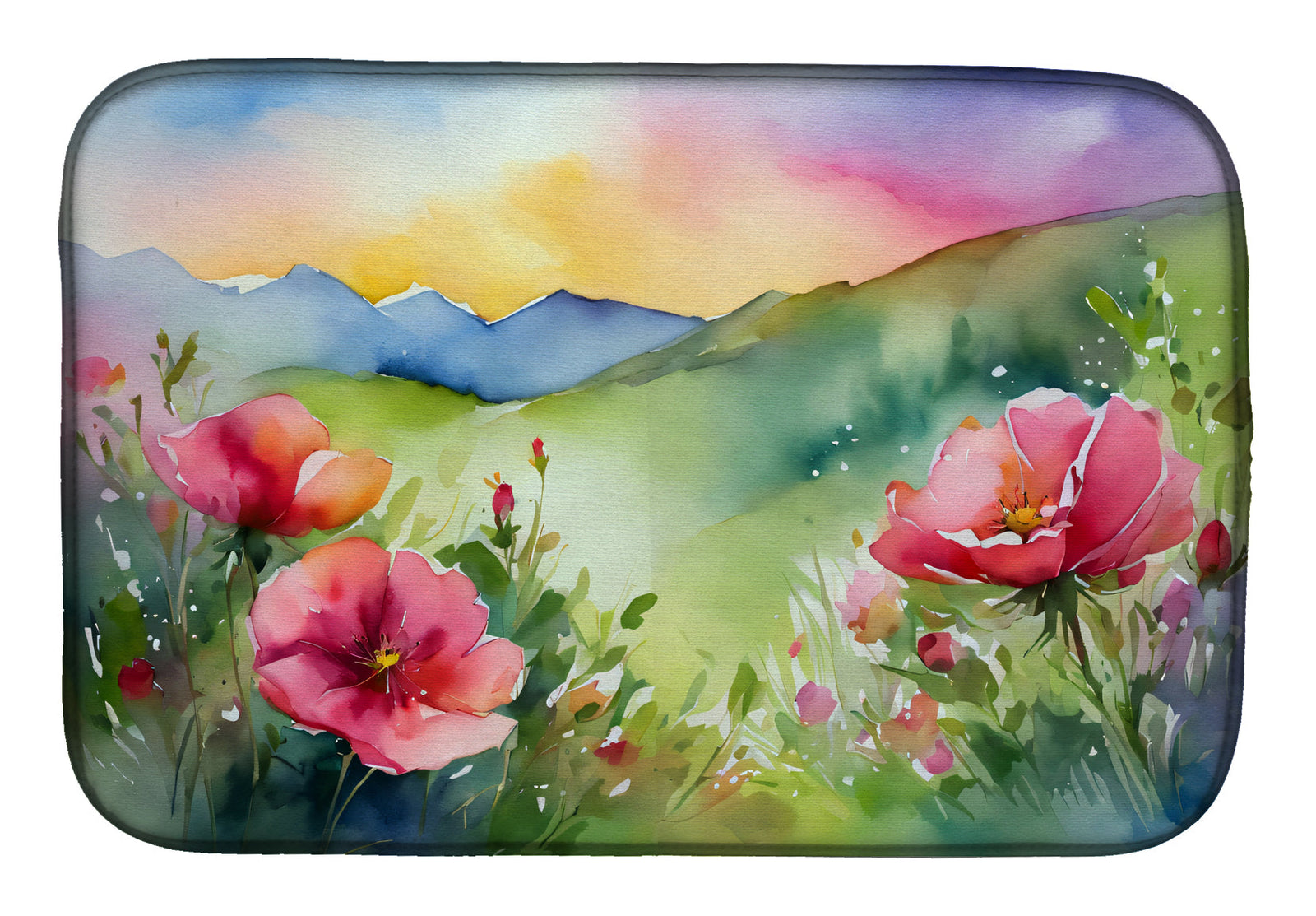 Caroline's Treasures North Dakota Wild Prairie Roses in Watercolor Dish Drying Mat