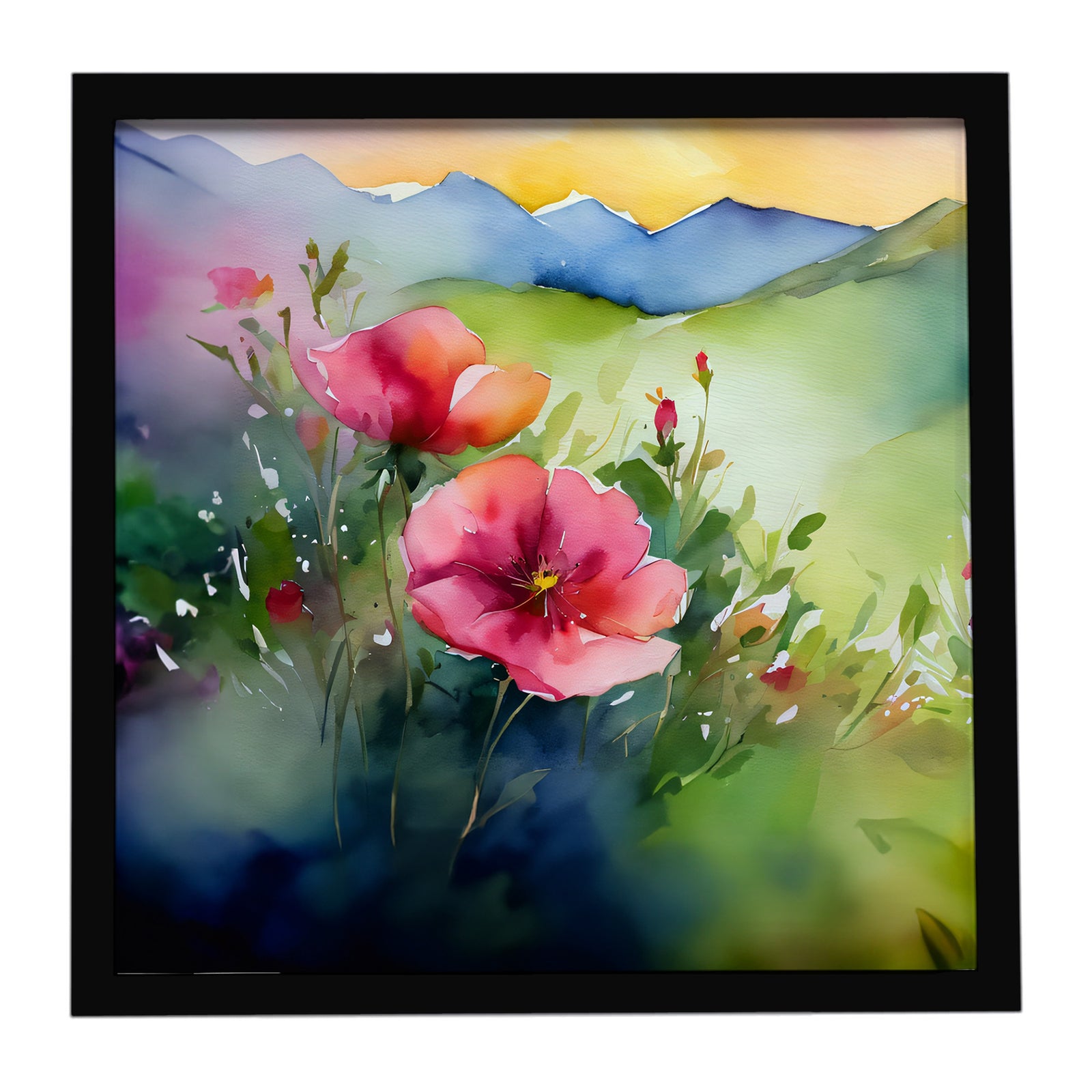 Caroline's Treasures North Dakota Wild Prairie Roses in Watercolor Framed Metal Print