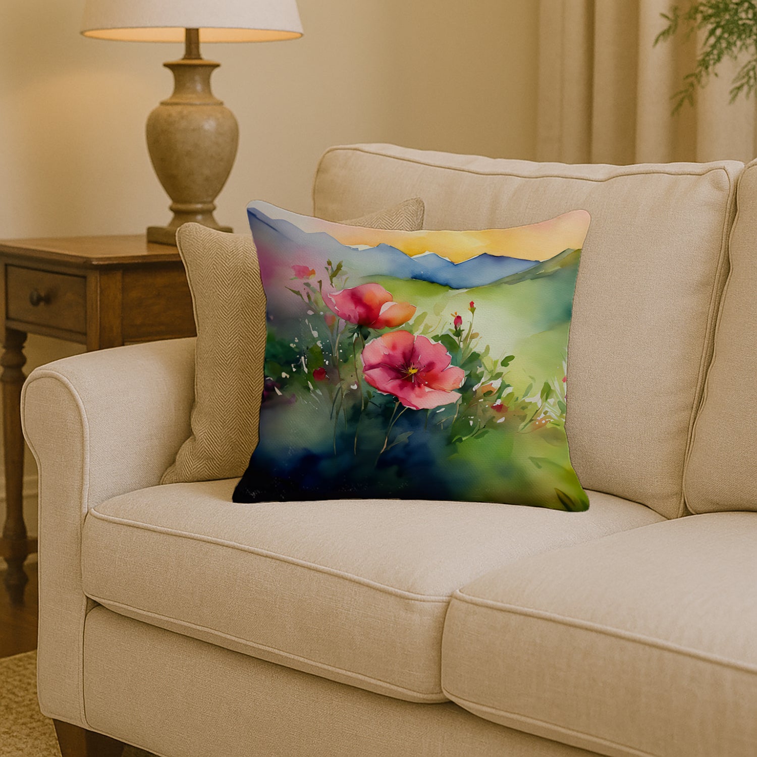 Caroline's Treasures North Dakota Wild Prairie Roses in Watercolor Throw Pillow