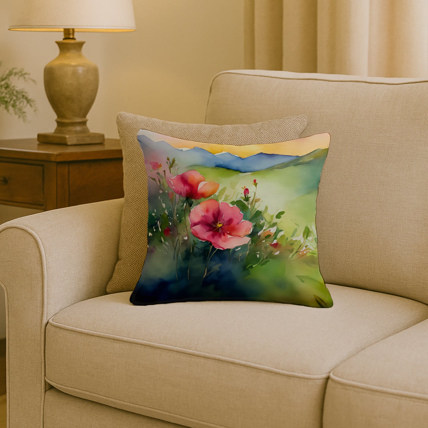 Caroline's Treasures North Dakota Wild Prairie Roses in Watercolor Throw Pillow