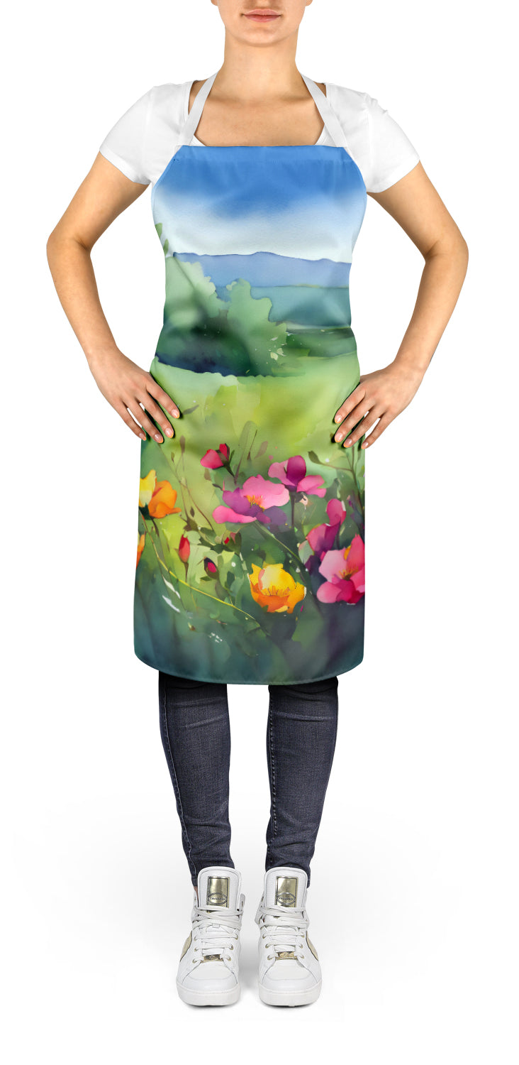 Caroline's Treasures North Dakota Wild Prairie Roses in Watercolor Apron – Artist-Designed Kitchen, BBQ & Craft Apron