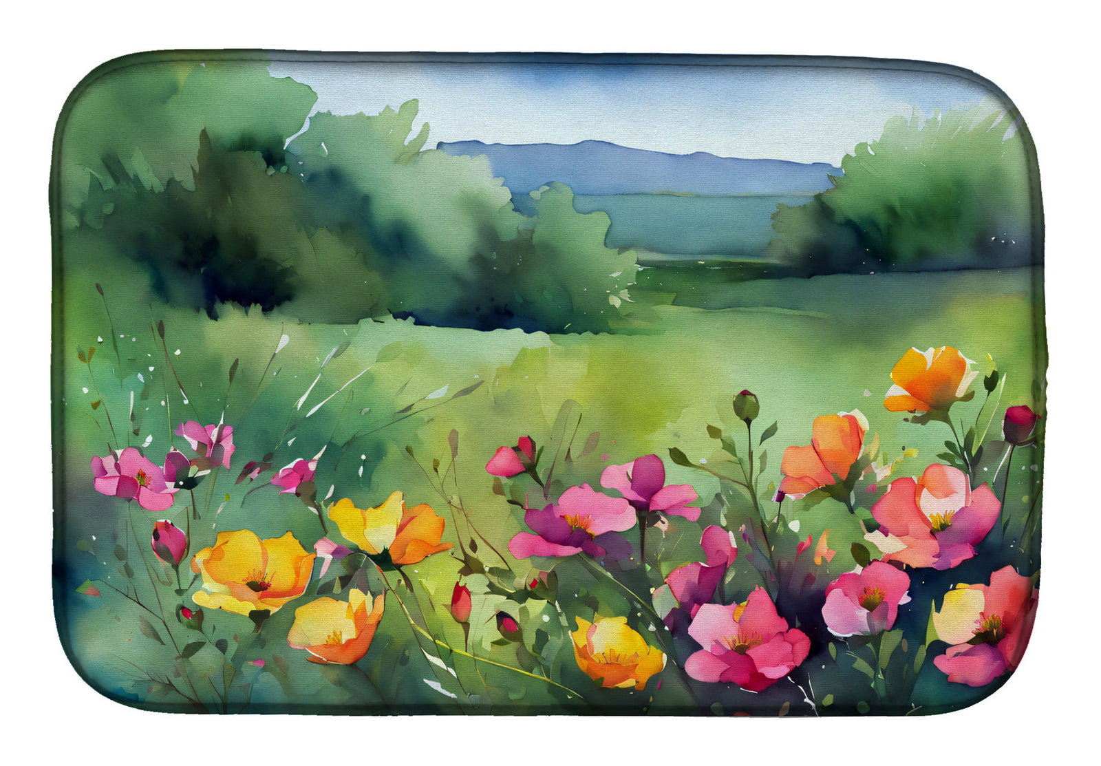 Caroline's Treasures North Dakota Wild Prairie Roses in Watercolor Dish Drying Mat