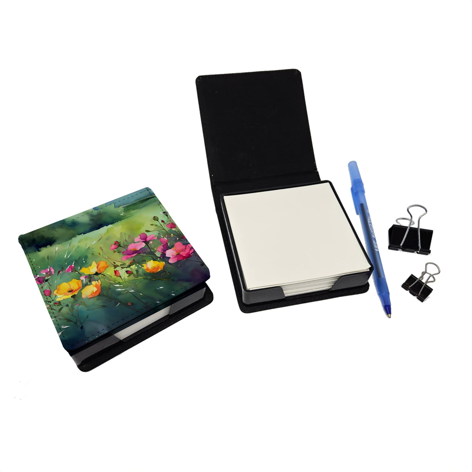 Caroline's Treasures North Dakota Wild Prairie Roses in Watercolor PU Leather Note Paper Holder