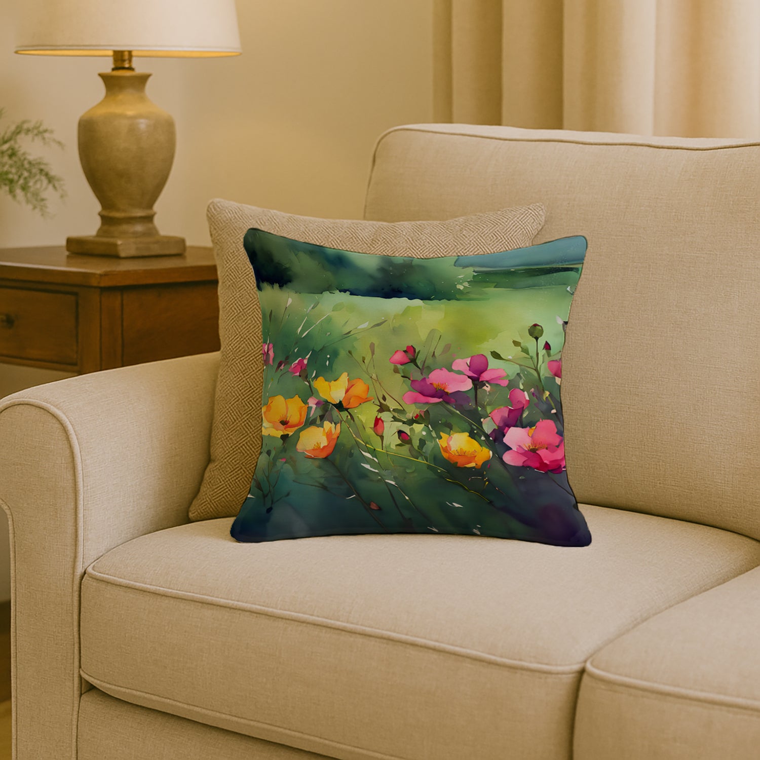 Caroline's Treasures North Dakota Wild Prairie Roses in Watercolor Throw Pillow