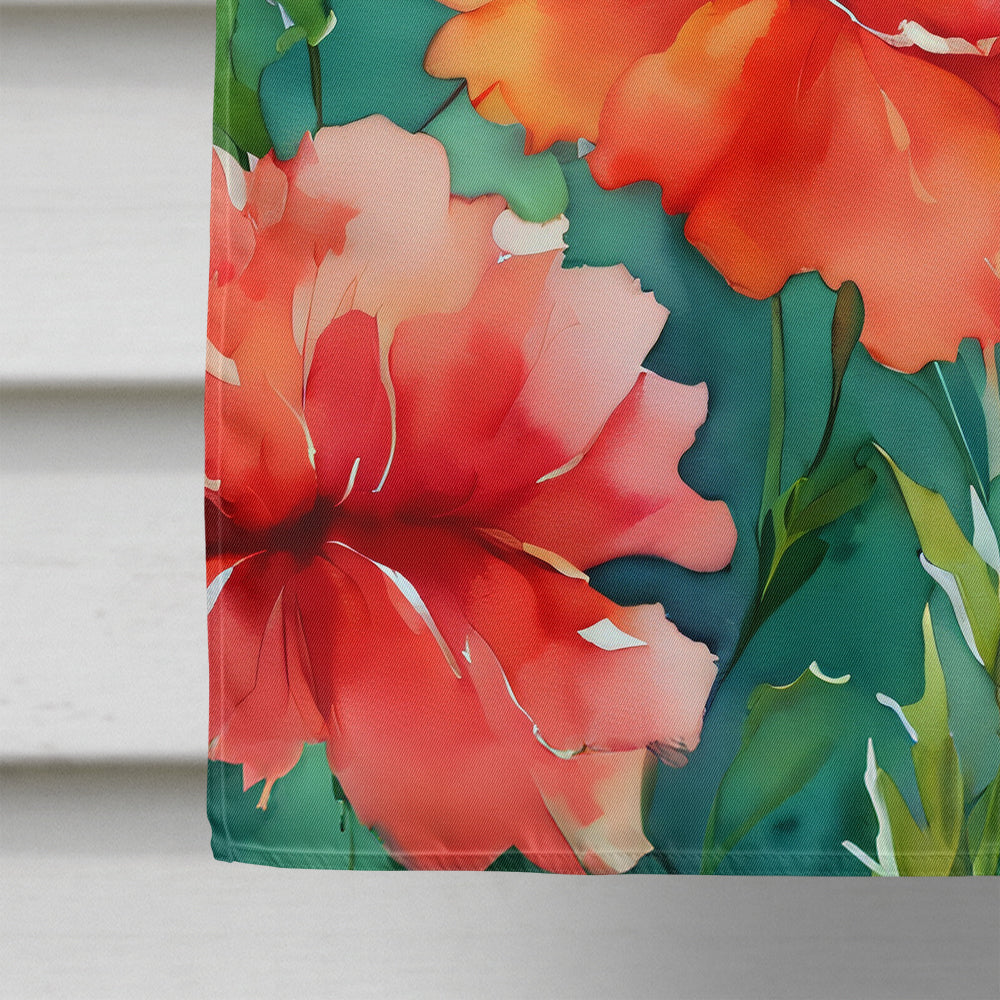 Ohio Scarlet Carnations in Watercolor House Flag