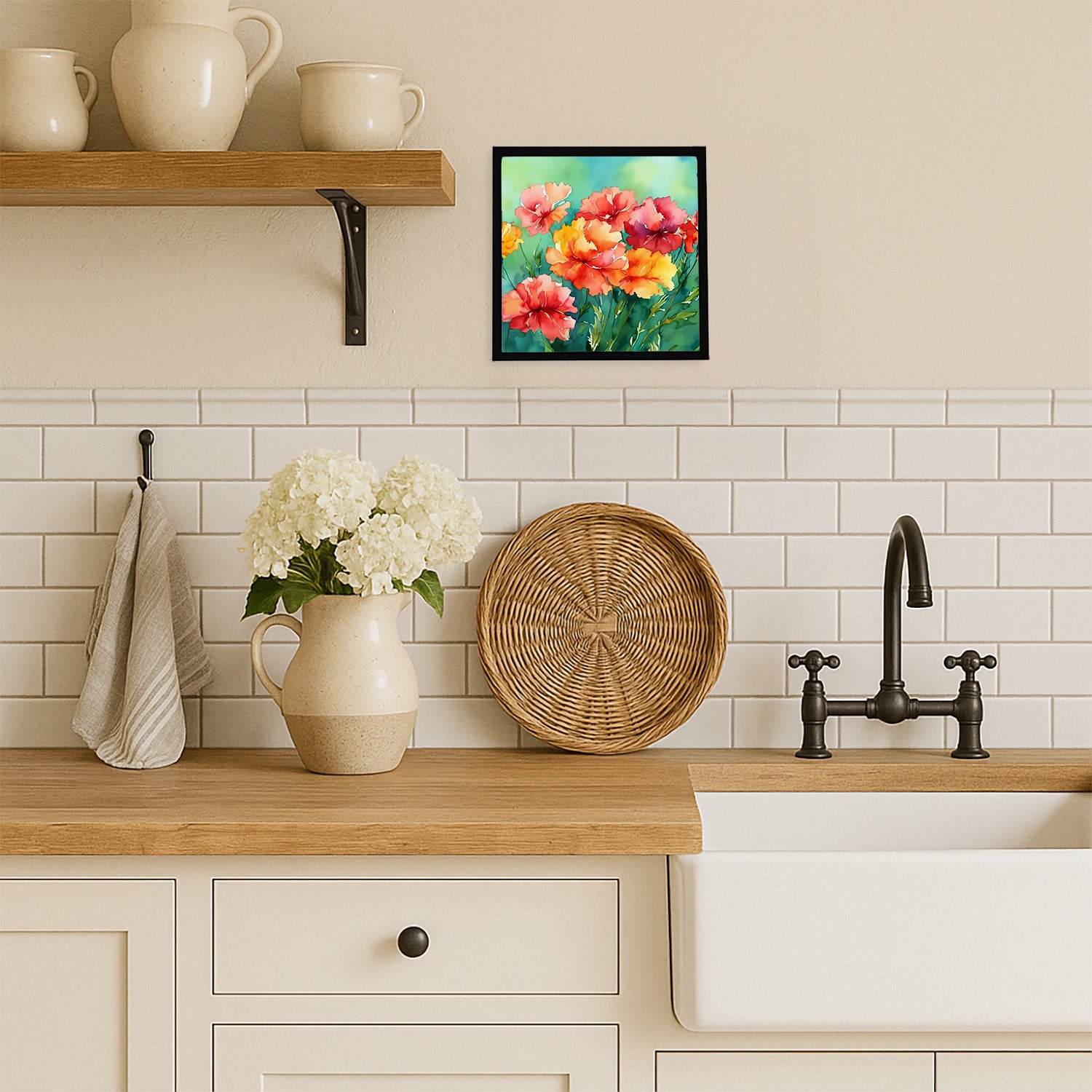 Caroline's Treasures Ohio Scarlet Carnations in Watercolor Framed Metal Print