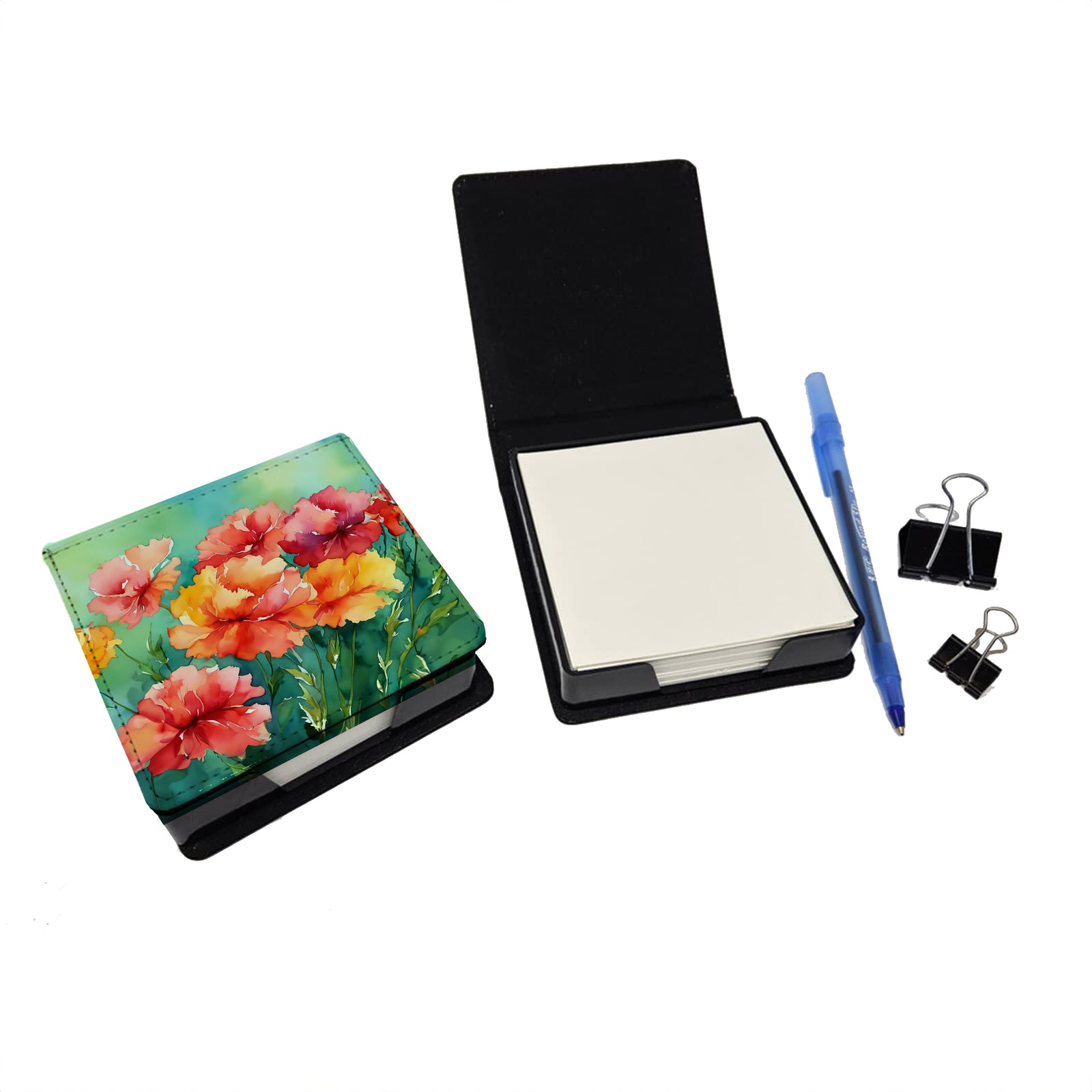 Caroline's Treasures Ohio Scarlet Carnations in Watercolor PU Leather Note Paper Holder