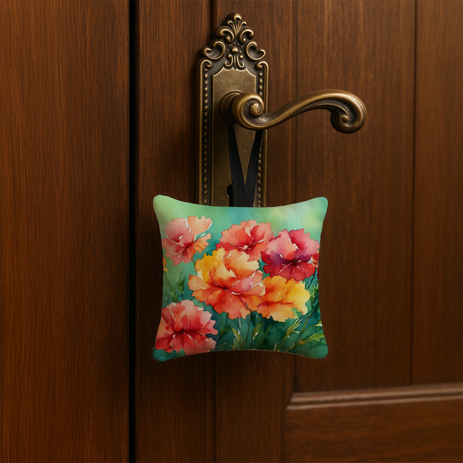 Caroline's Treasures Ohio Scarlet Carnations in Watercolor Hanging Square Fabric Ornament 3.5 × 3.5