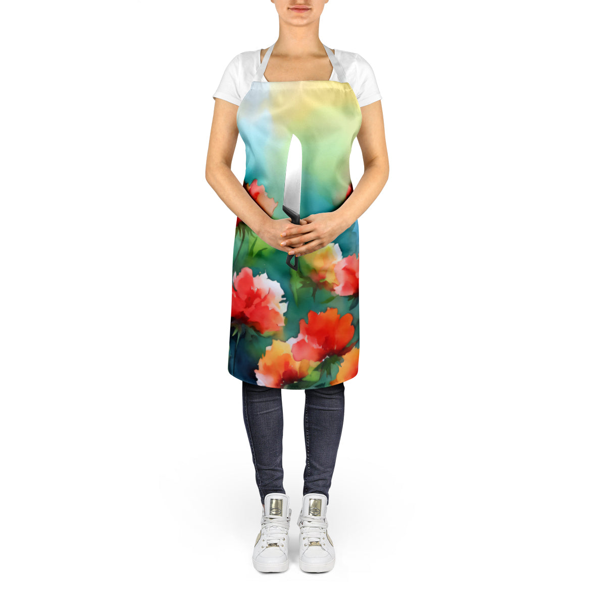 Ohio Scarlet Carnations in Watercolor Apron