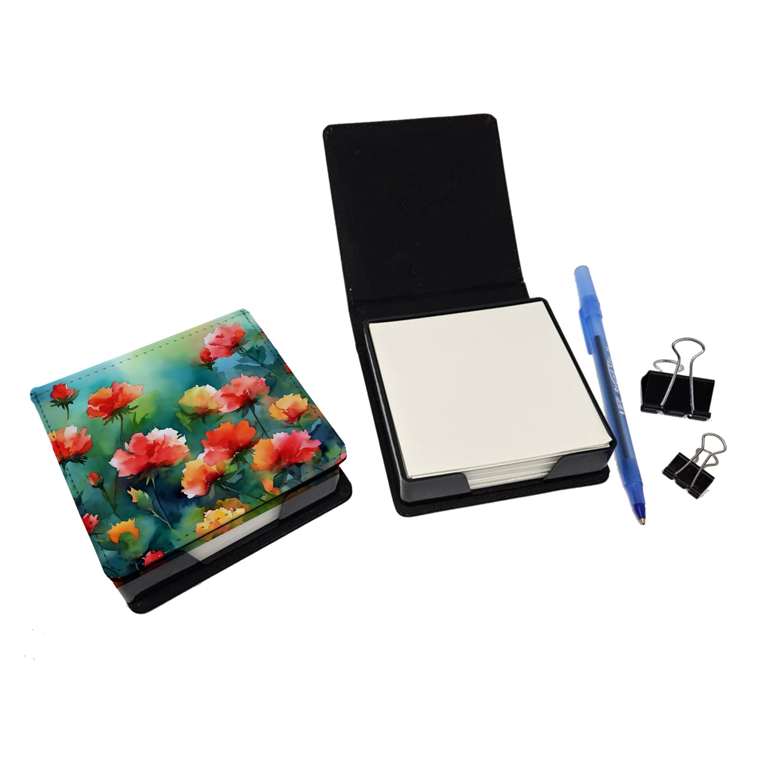 Caroline's Treasures Ohio Scarlet Carnations in Watercolor PU Leather Note Paper Holder