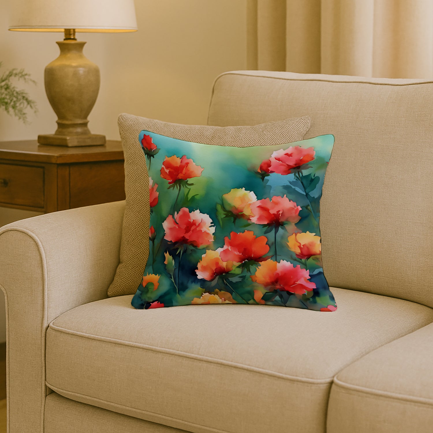 Caroline's Treasures Ohio Scarlet Carnations in Watercolor Throw Pillow