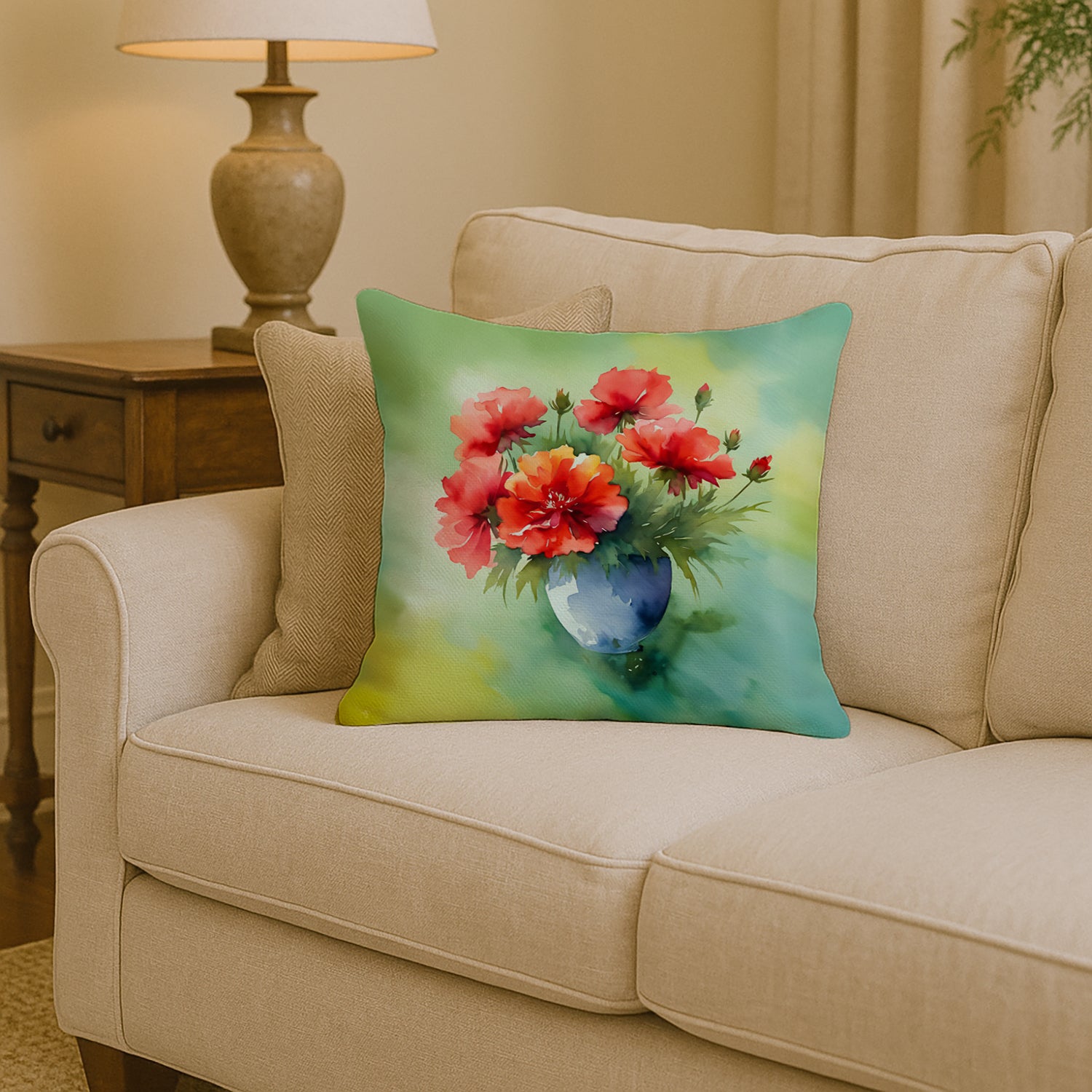 Caroline's Treasures Ohio Scarlet Carnations in Watercolor Throw Pillow